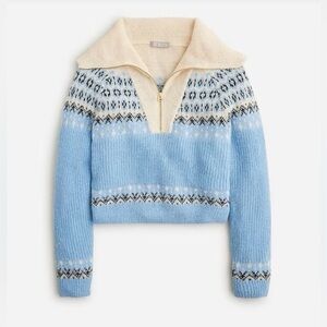J. Crew fair isle half zip sweater in tundra buttercream alpaca and wool blend L